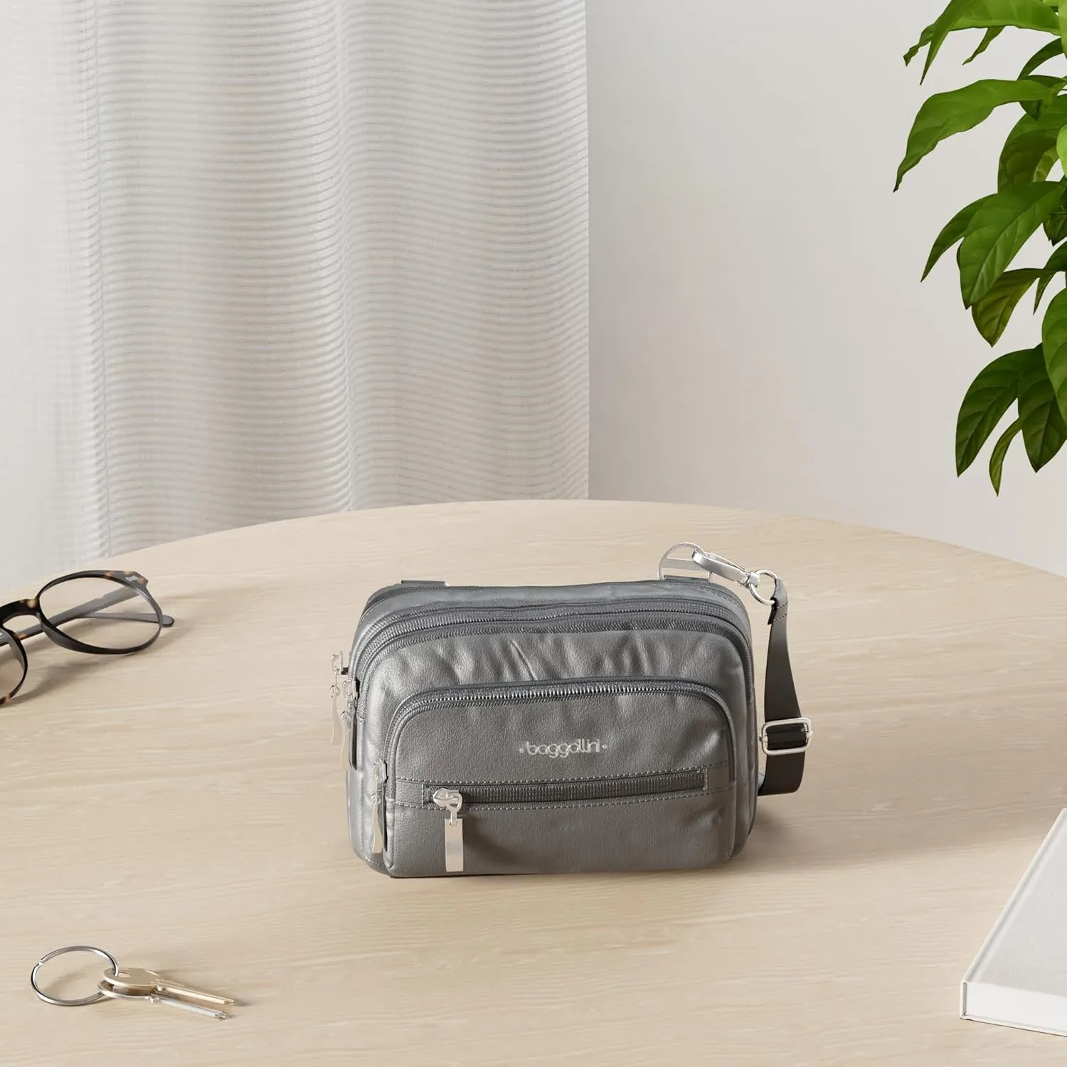 Baggallini Triple Zip Small Crossbody Bag for Women