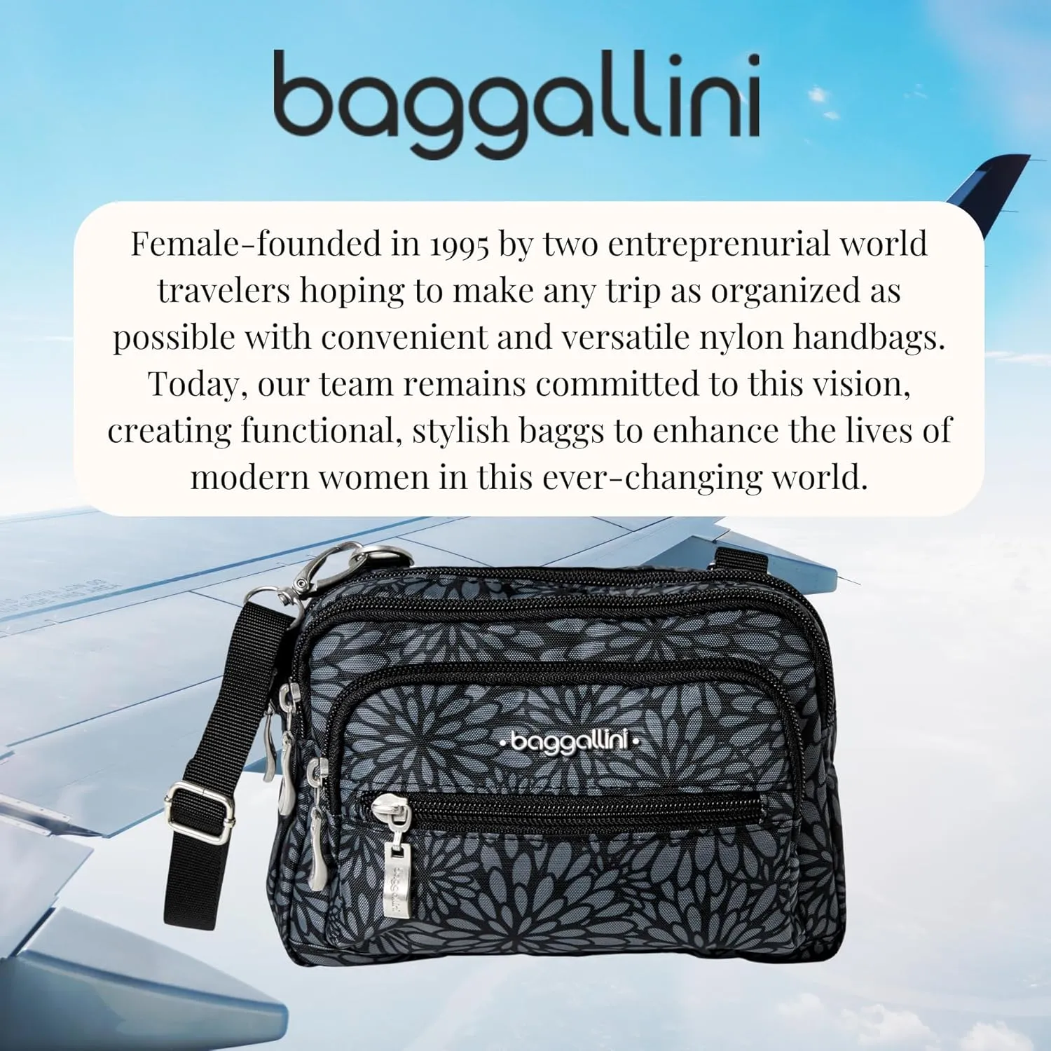 Baggallini Triple Zip Small Crossbody Bag for Women