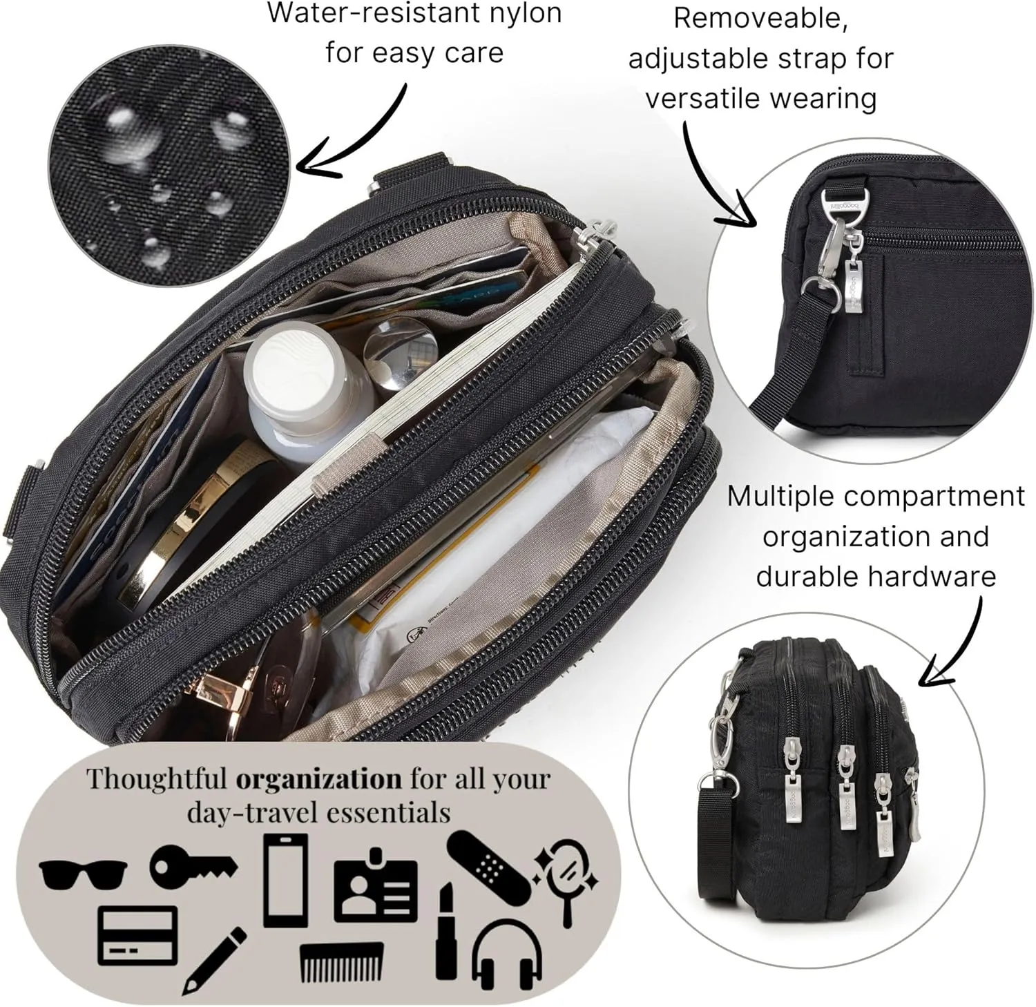 Baggallini Triple Zip Small Crossbody Bag