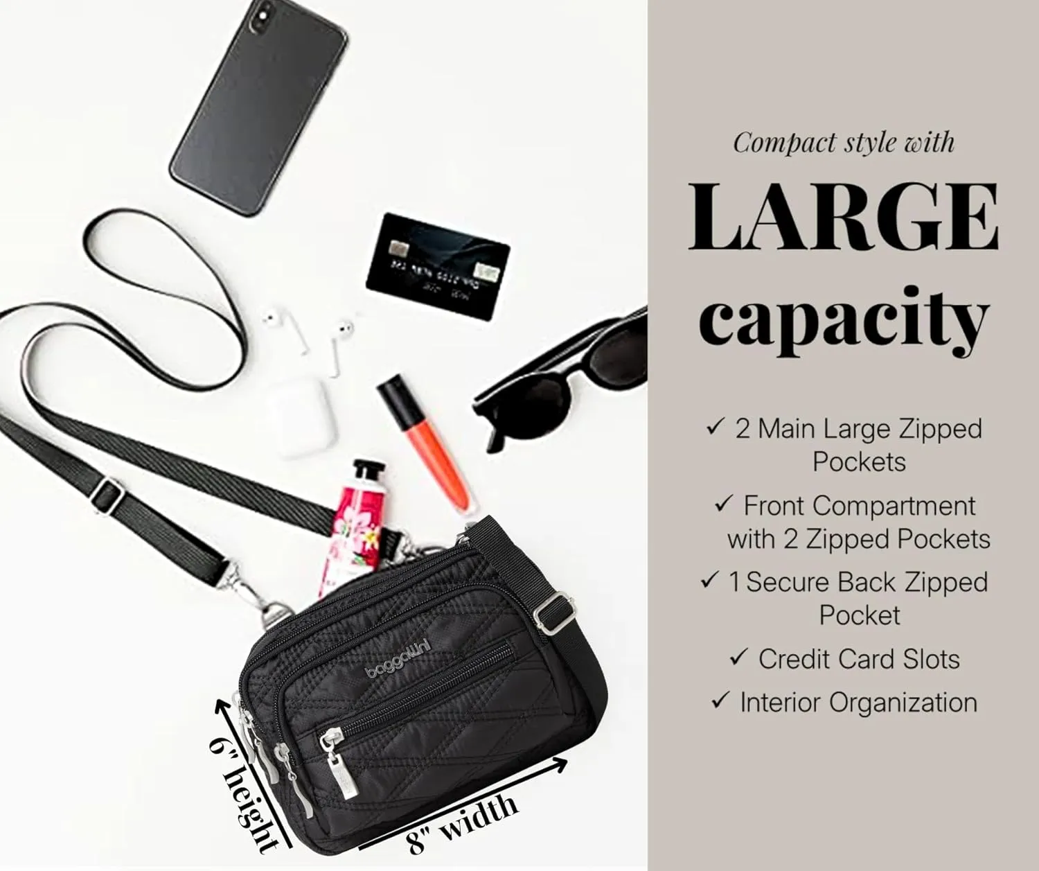 Baggallini Triple Zip Small Crossbody Bag