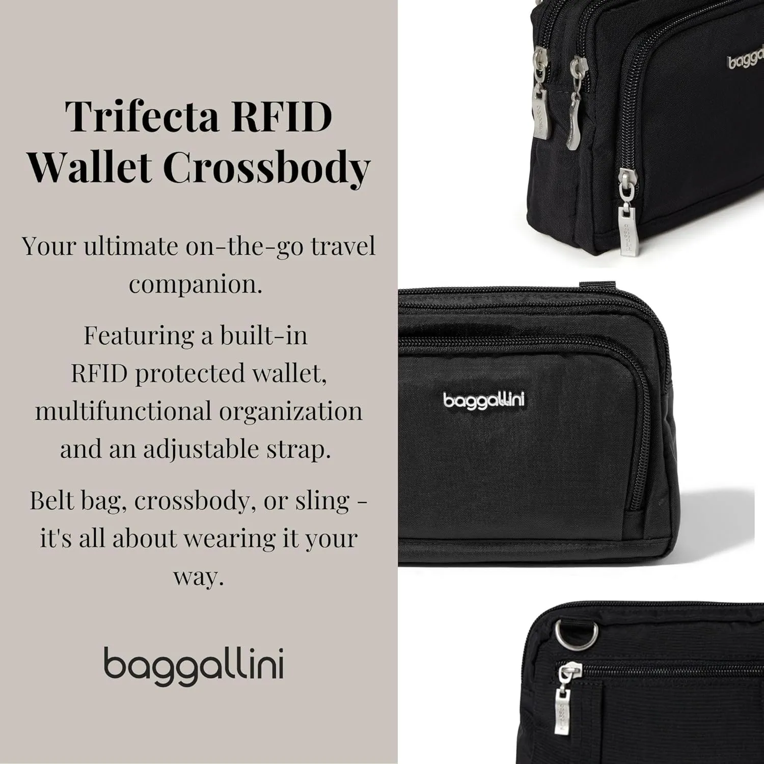 Baggallini Women Triple Zip Bag with Wallet