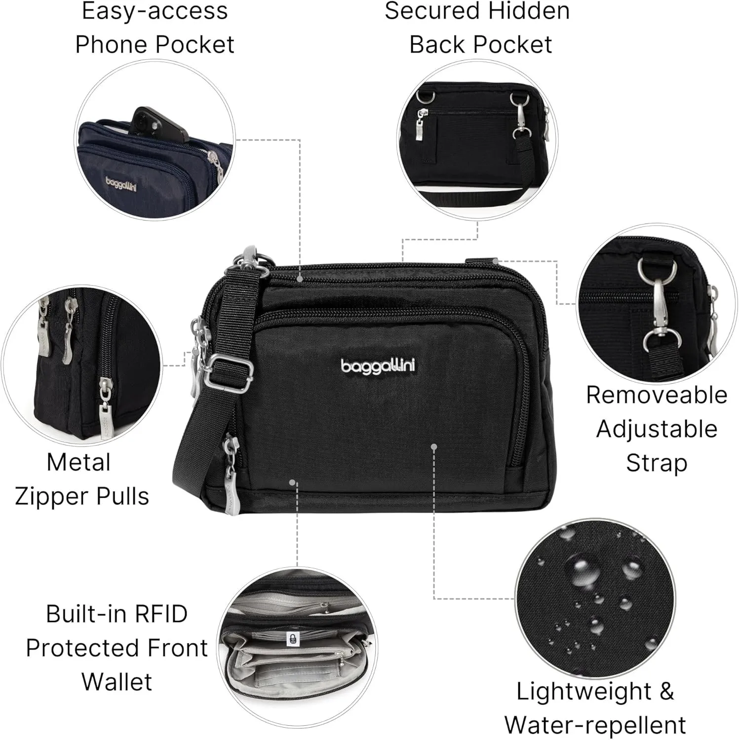Baggallini Women Triple Zip Bag with Wallet