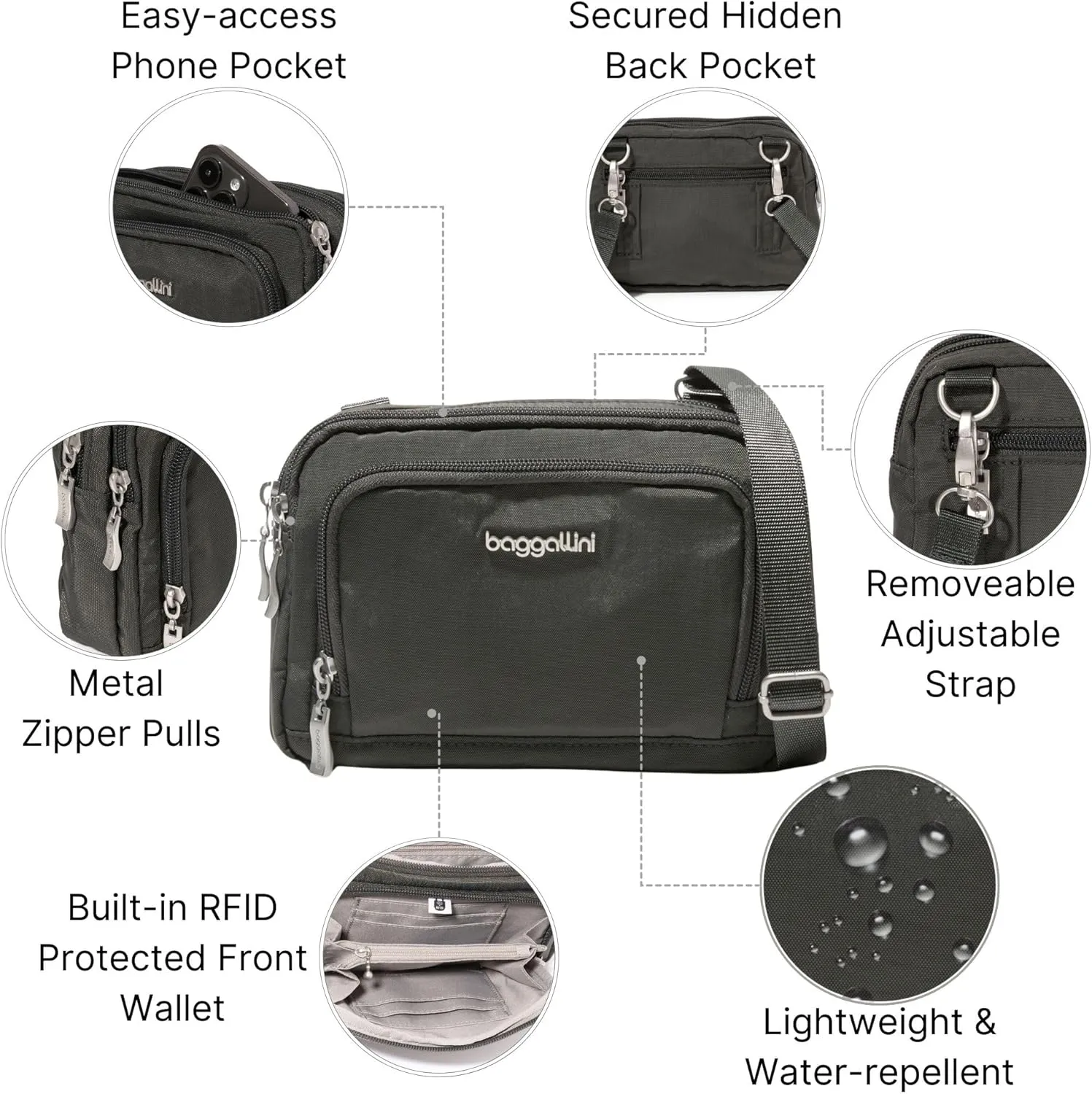 Baggallini Women Triple Zip Bag with Wallet