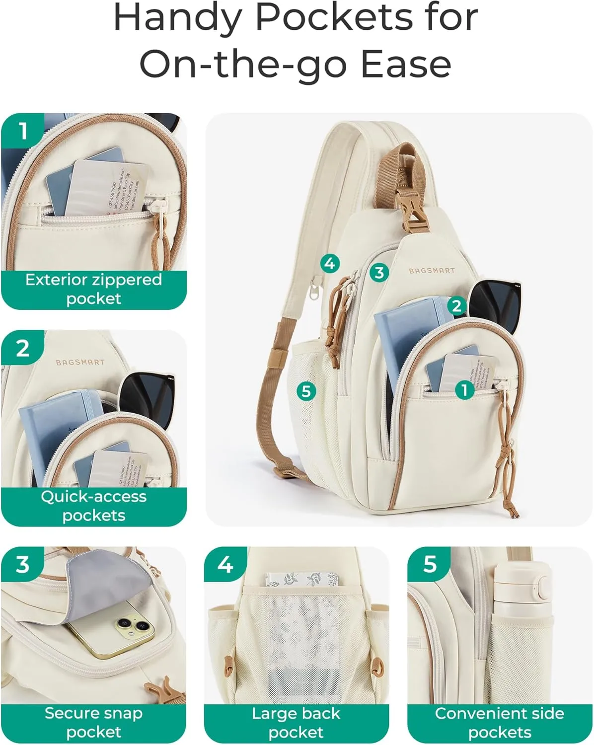 BAGSMART Crossbody Sling Bag for Men Women, Small Sling Backpack Shoulder Bag, Anti-Theft Chest Daypack