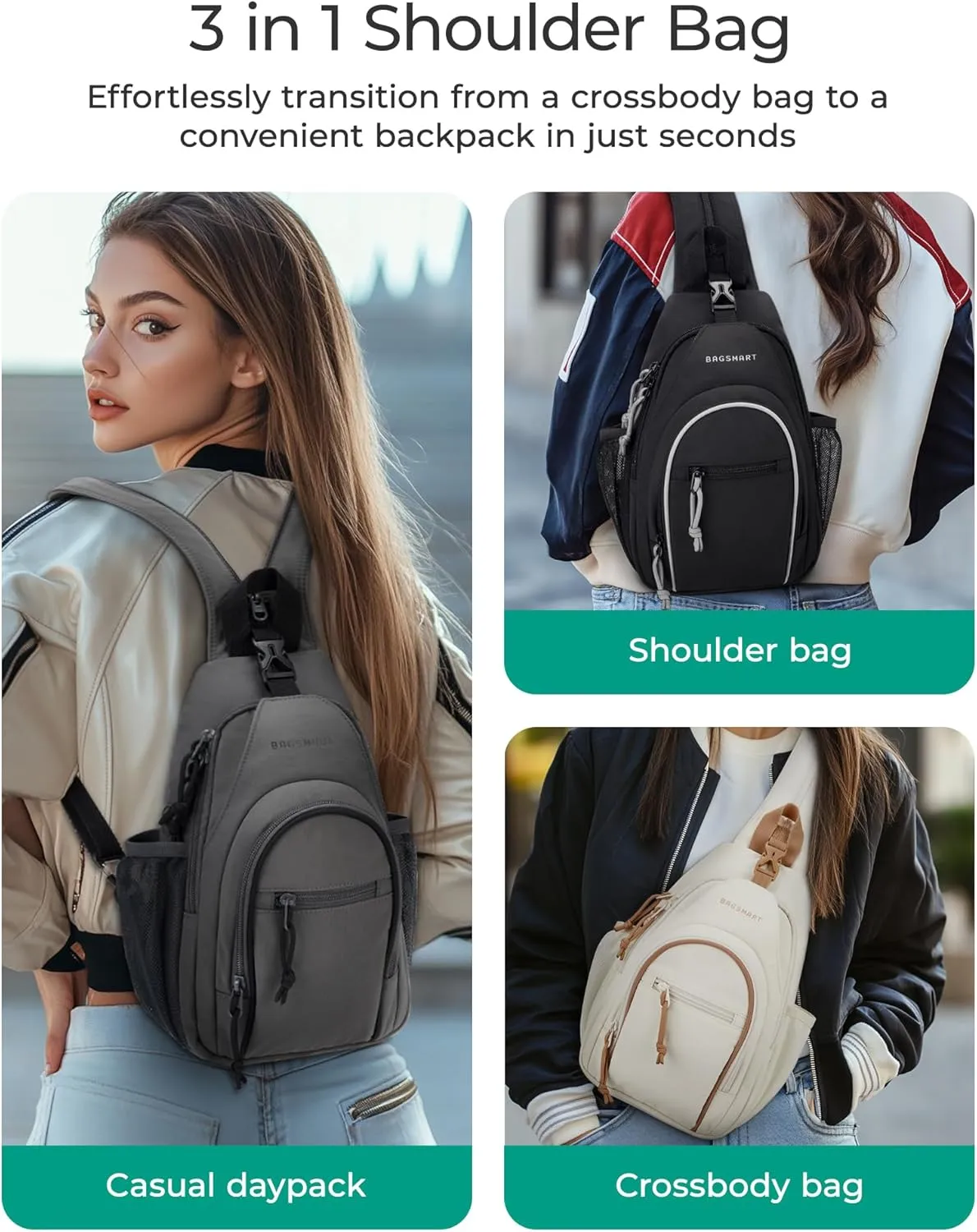 BAGSMART Crossbody Sling Bag for Men Women, Small Sling Backpack Shoulder Bag, Anti-Theft Chest Daypack