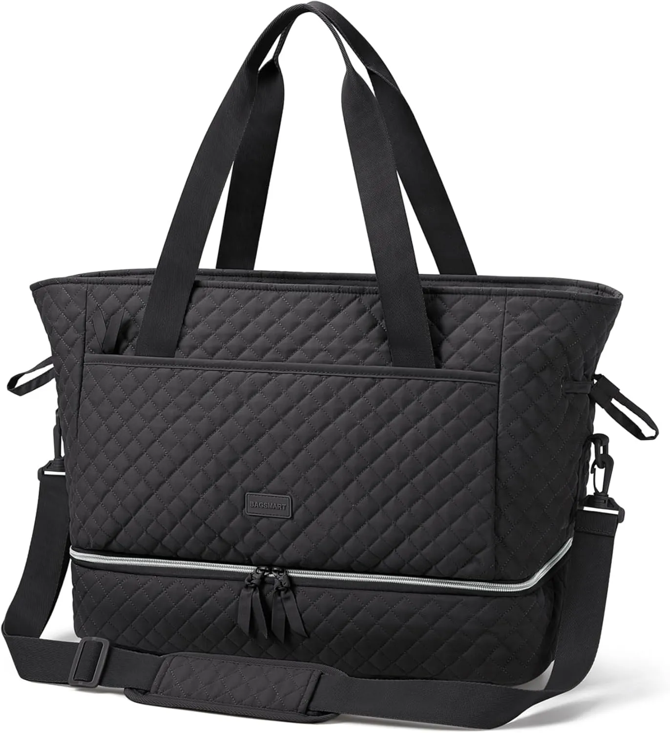 BAGSMART Weekender Overnight Bag, 39L Large Travel Duffle Bag for Women, Quilted Cotton Gym Bag with Shoe Compartment