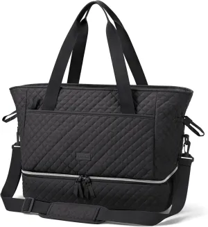 BAGSMART Weekender Overnight Bag, 39L Large Travel Duffle Bag for Women, Quilted Cotton Gym Bag with Shoe Compartment