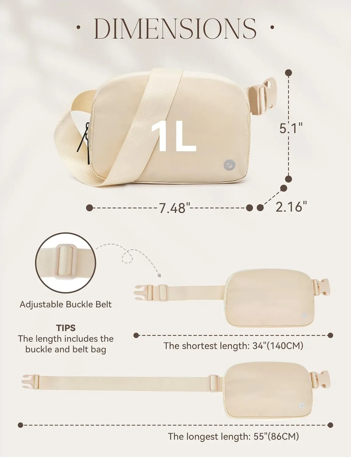 BALEAF Fanny Pack for Women Belt Bag Water Resistant Fashion Crossbody Waist Packs Adjustable Strap White 1L