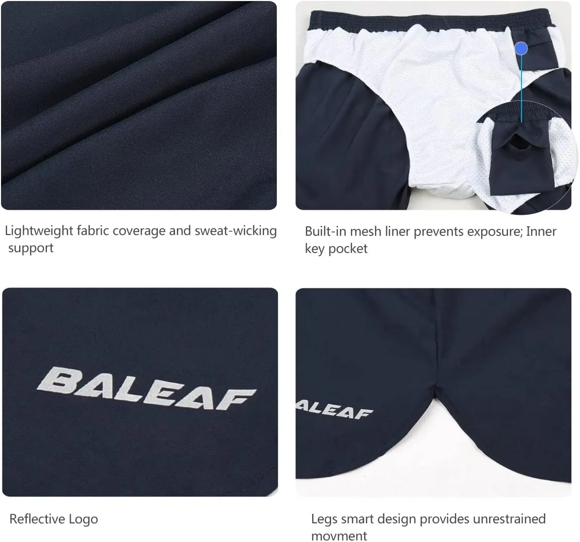 baleaf Men's 3” Running Shorts Gym Quick Dry Athletic Workout Pocket Lightweight Brief