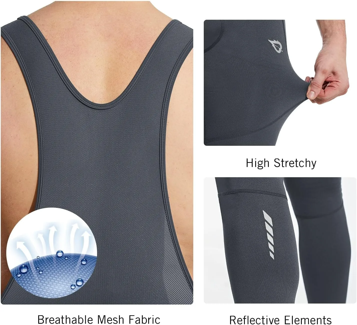 baleaf Men's Winter Cycling Bib Pants 4D Padded Thermal Water Resistant Bike Tights Cold Weather Warm Pockets