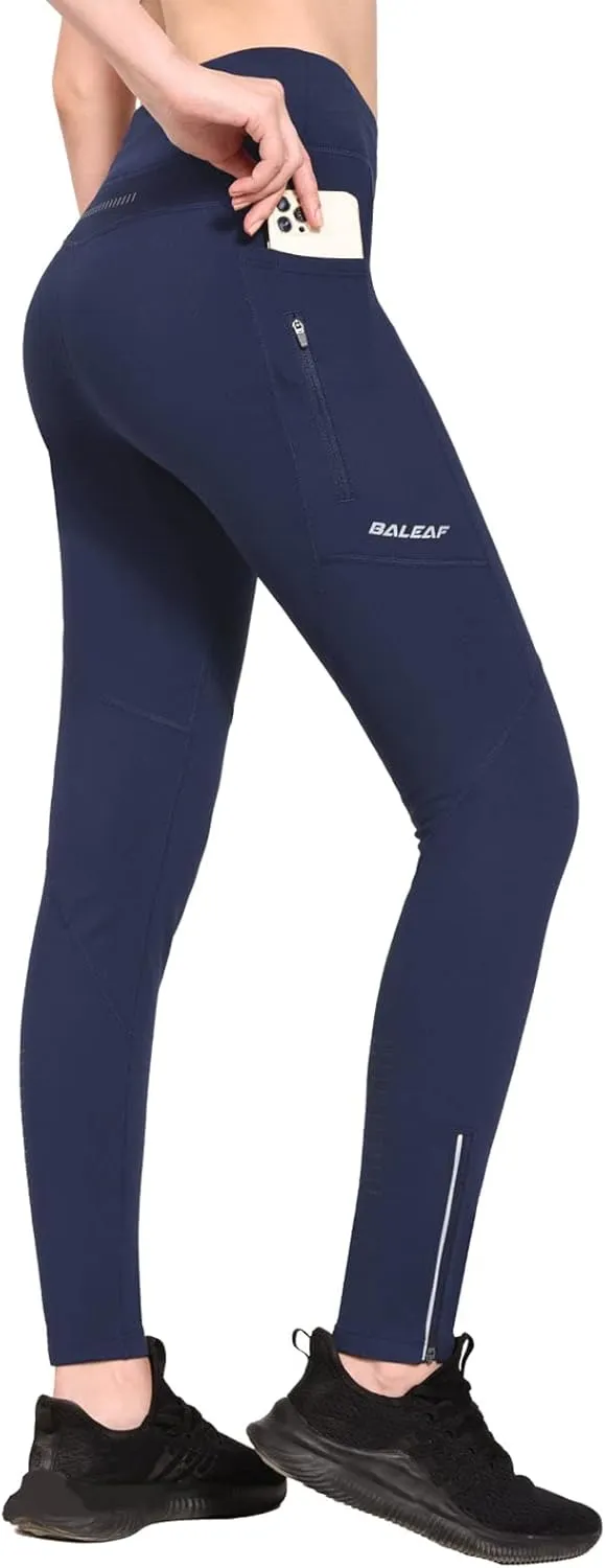 baleaf Women's Fleece Lined Leggings Water Resistant Winter Clothes Running Tights Cold Weather Hiking Pants Zip Pockets