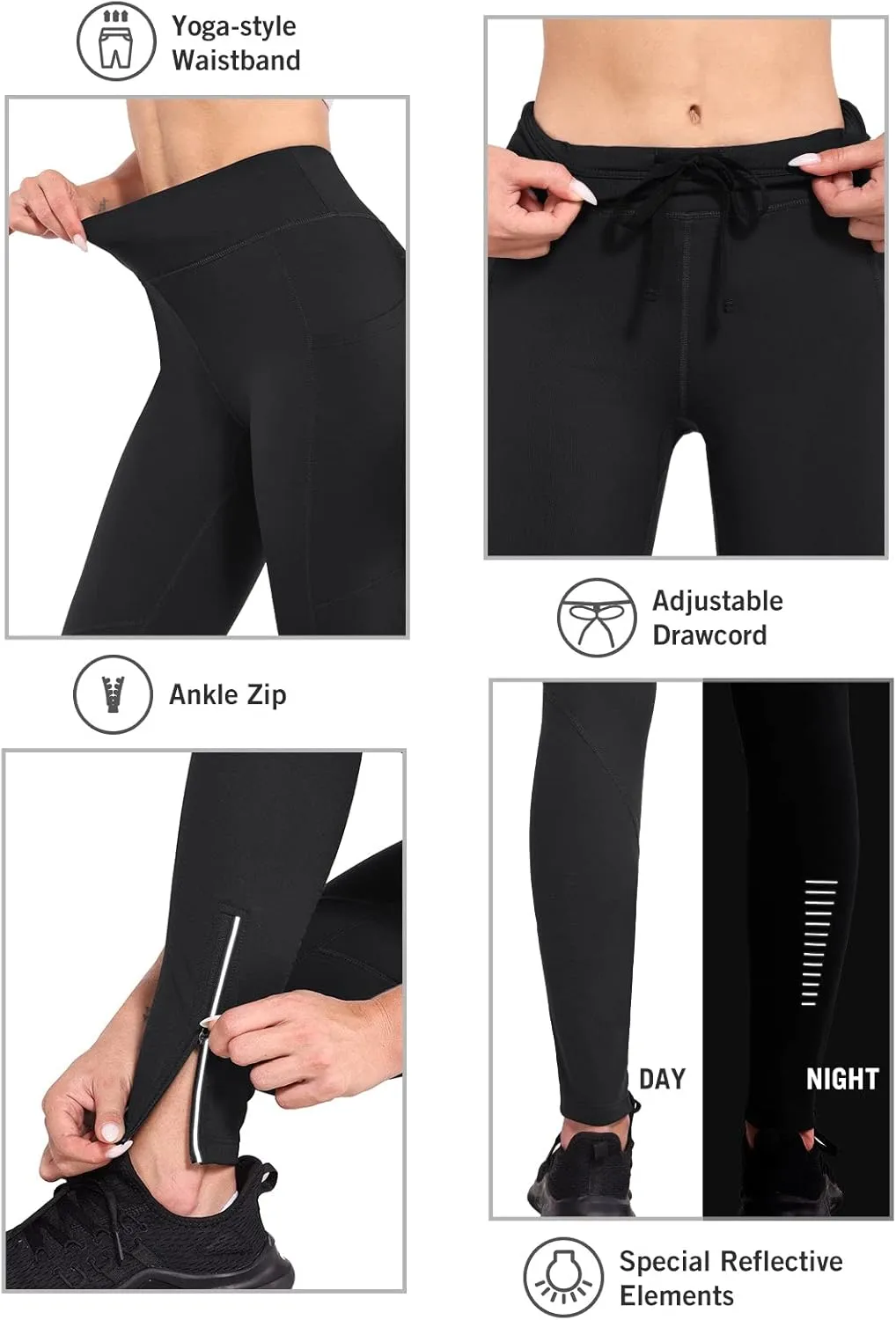 baleaf Women's Fleece Lined Leggings Water Resistant Winter Clothes Running Tights Cold Weather Hiking Pants Zip Pockets