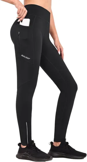 baleaf Women's Fleece Lined Leggings Water Resistant Winter Clothes Running Tights Cold Weather Hiking Pants Zip Pockets