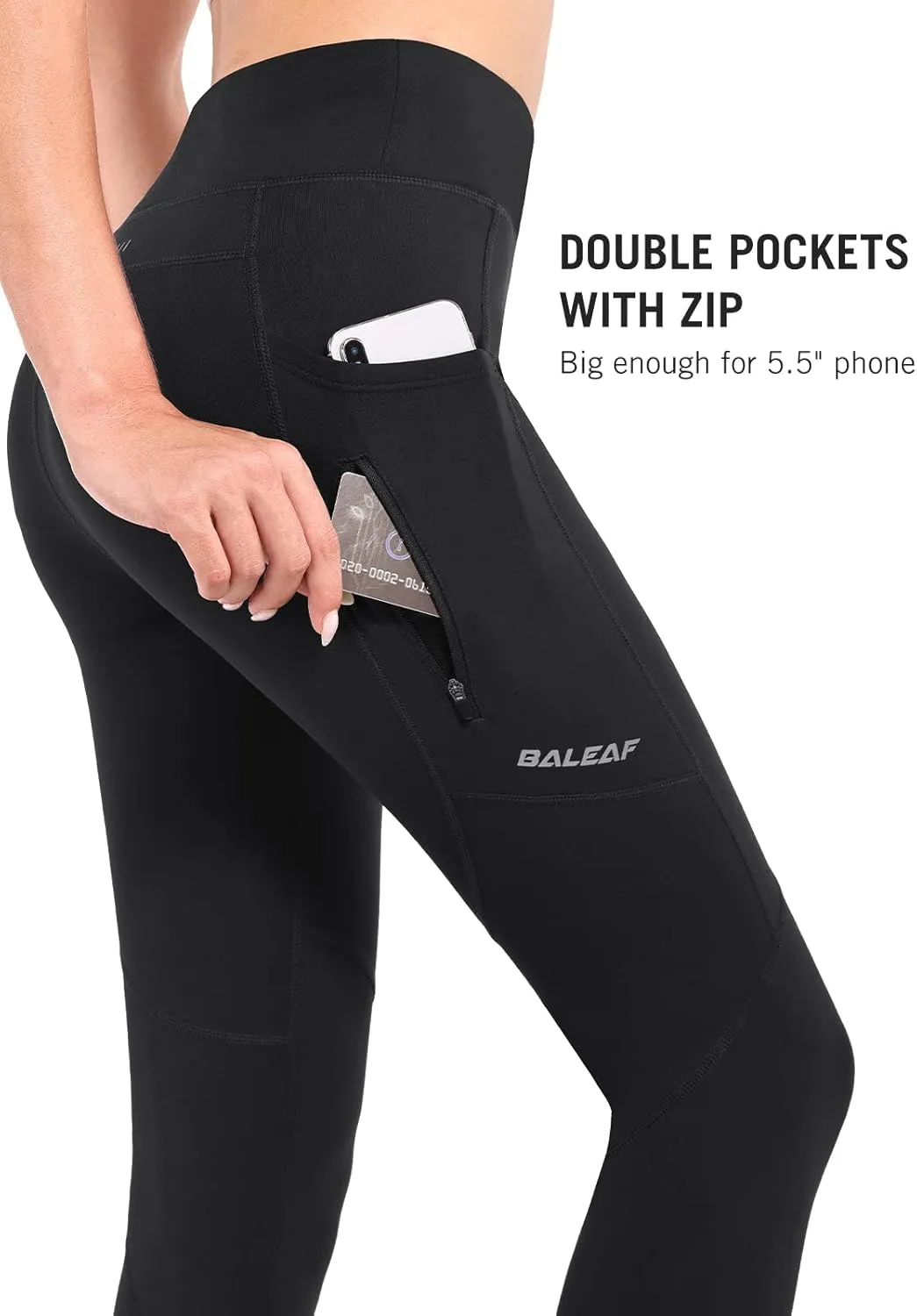 baleaf Women's Fleece Lined Leggings Water Resistant Winter Clothes Running Tights Cold Weather Hiking Pants Zip Pockets