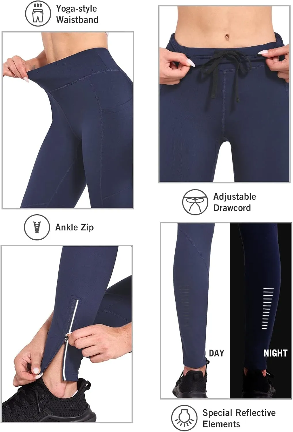 baleaf Women's Fleece Lined Leggings Water Resistant Winter Clothes Running Tights Cold Weather Hiking Pants Zip Pockets