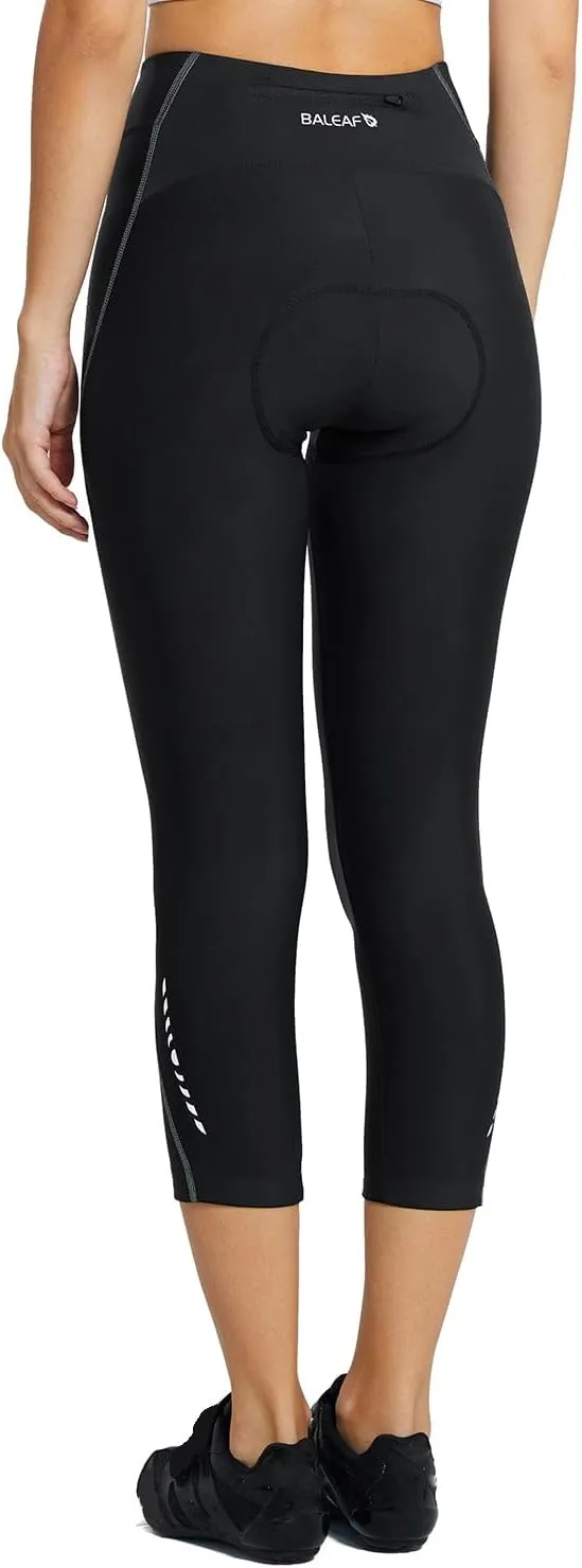 baleaf Women's Padded Bike Pants High Waist Cycling Shorts 3/4 Bicycle Capris Legging Zipper Pockets UPF 50 