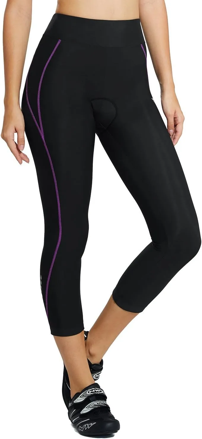 baleaf Women's Padded Bike Pants High Waist Cycling Shorts 3/4 Bicycle Capris Legging Zipper Pockets UPF 50 