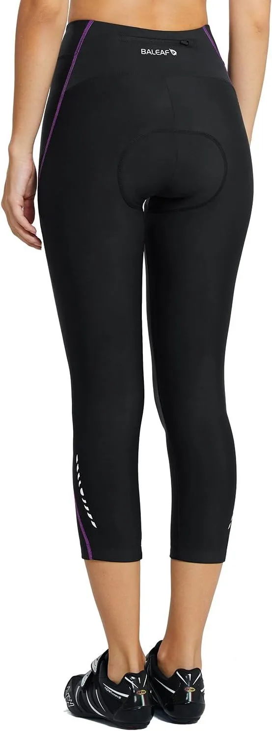 baleaf Women's Padded Bike Pants High Waist Cycling Shorts 3/4 Bicycle Capris Legging Zipper Pockets UPF 50 