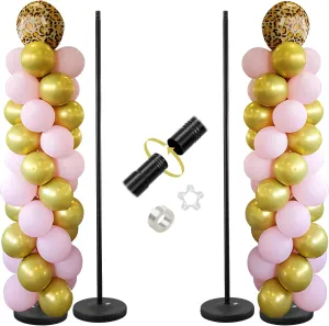 Balloon Stand - Set of 2, 56 Inch Height Adjustable Splicing Metal Pole Balloon Column Arch Stand Kits with Base for Floor,Centerpieces Balloon Tower Pillar for Birthday Party,Baby Shower,Christmas