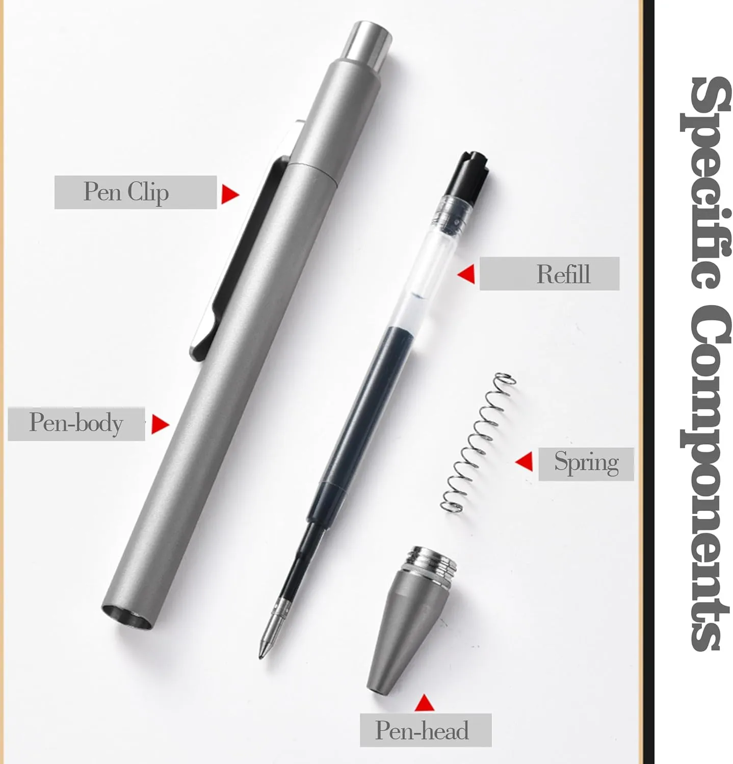 Ballpoint Pen 5.39" Length Titanium Alloy Ballpoint Pen with Clip Writing Pocket Pen for Business Office Daily Use