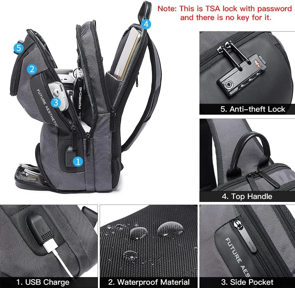 BANGE Sling Bag Anti Theft, Waterproof Men's Chest Bag Shoulder bags Crossbody Sling Backpack for Men