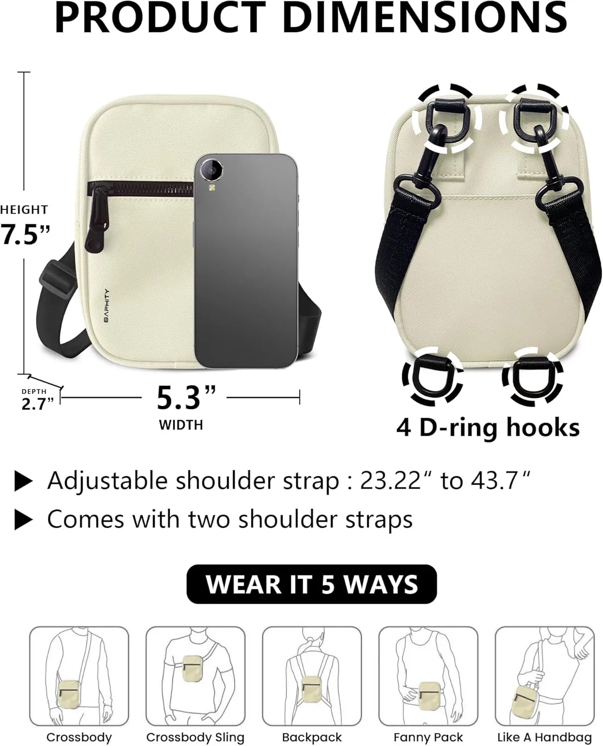 BAPHITY Crossbody Bag Sling Purses for Women Trendy, Convertible Multi Position Fanny Back Pack Sling Bag for Women Cross Body