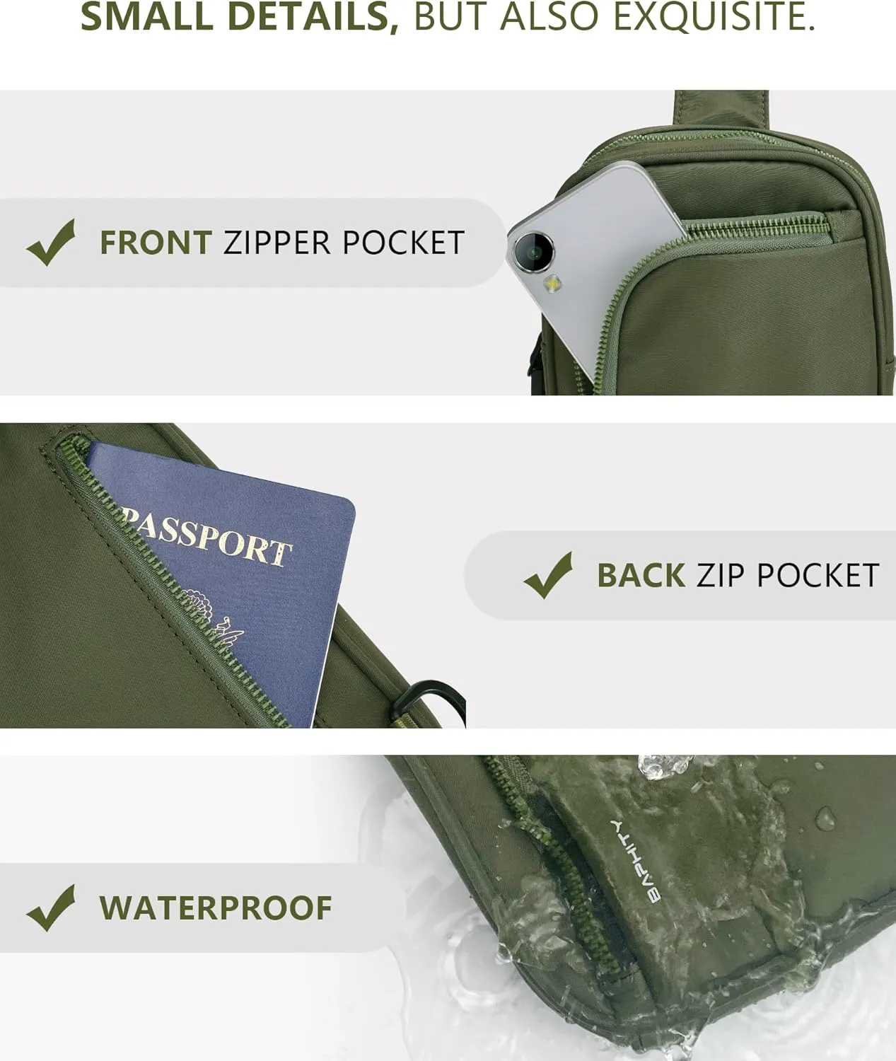 BAPHITY Small Sling Bag for Women and Men, Crossbody Bag Trendy, Fanny Packs Purses Chest Bag for Travel - Green