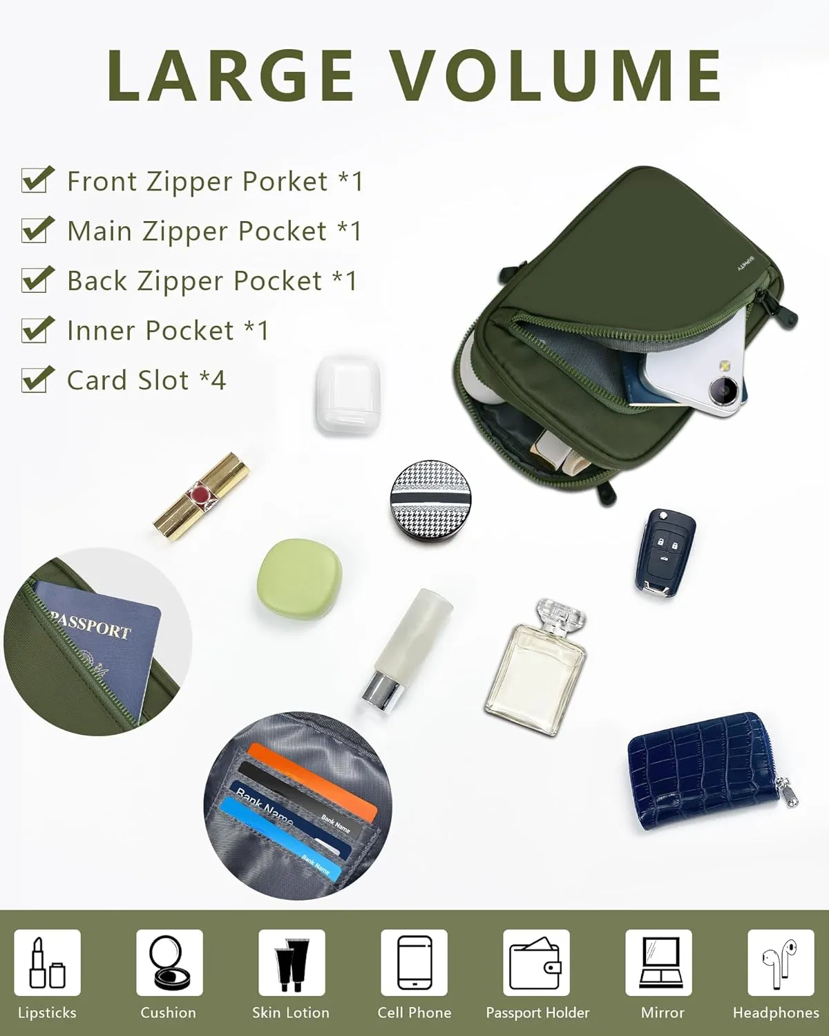 BAPHITY Small Sling Bag for Women and Men, Crossbody Bag Trendy, Fanny Packs Purses Chest Bag for Travel - Green