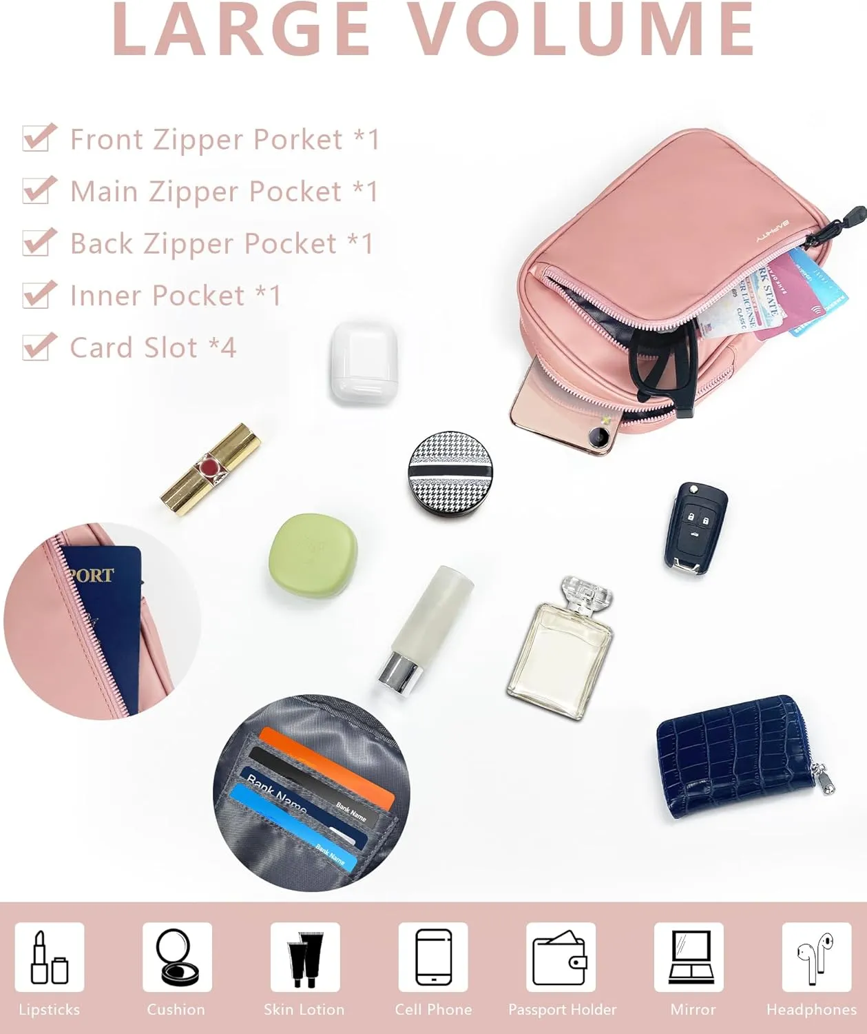 BAPHITY Small Sling Bag for Women and Men, Crossbody Bag Trendy, Fanny Packs Purses Chest Bag Lightweight Small Backpack for Travel - Pink
