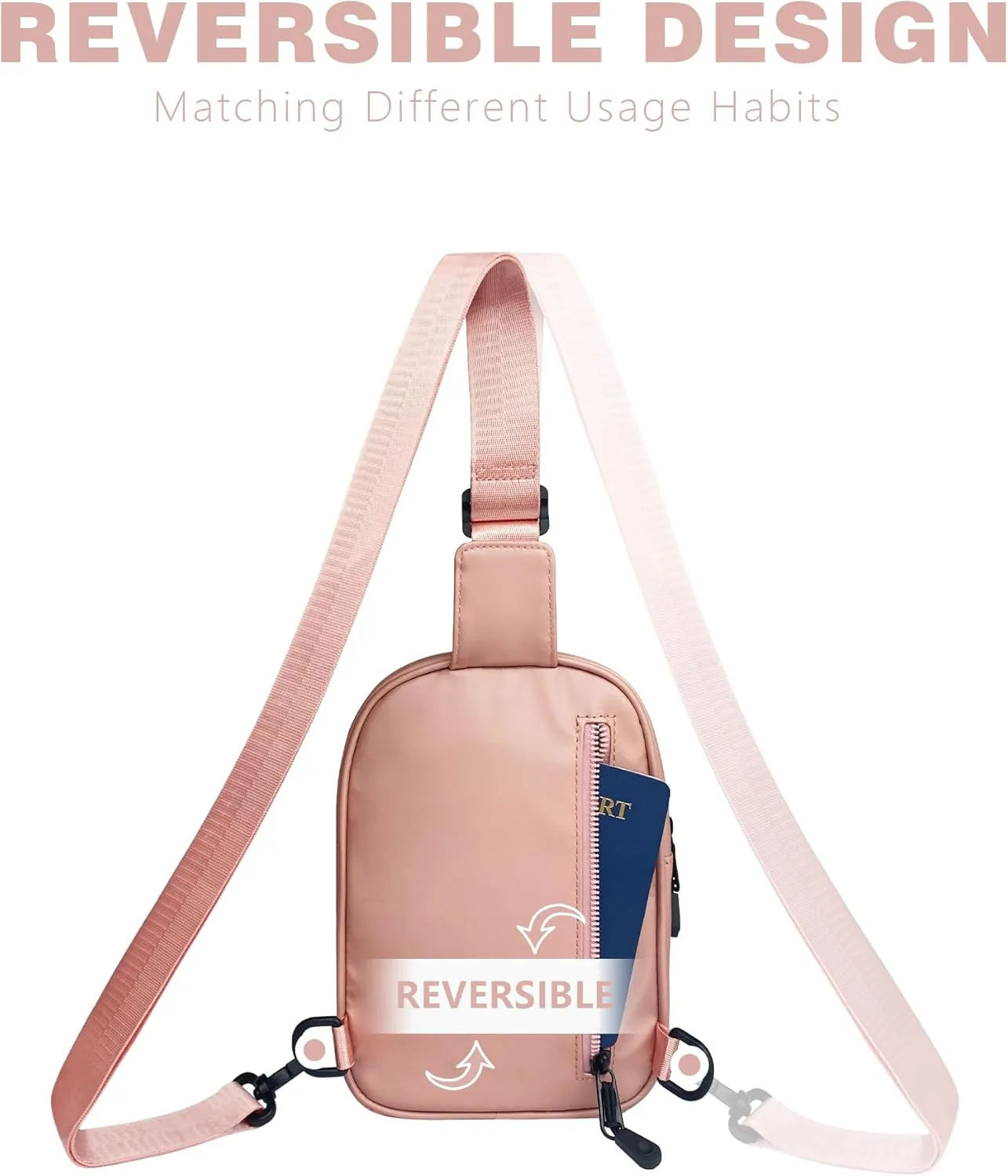 BAPHITY Small Sling Bag for Women and Men, Crossbody Bag Trendy, Fanny Packs Purses Chest Bag Lightweight Small Backpack for Travel - Pink