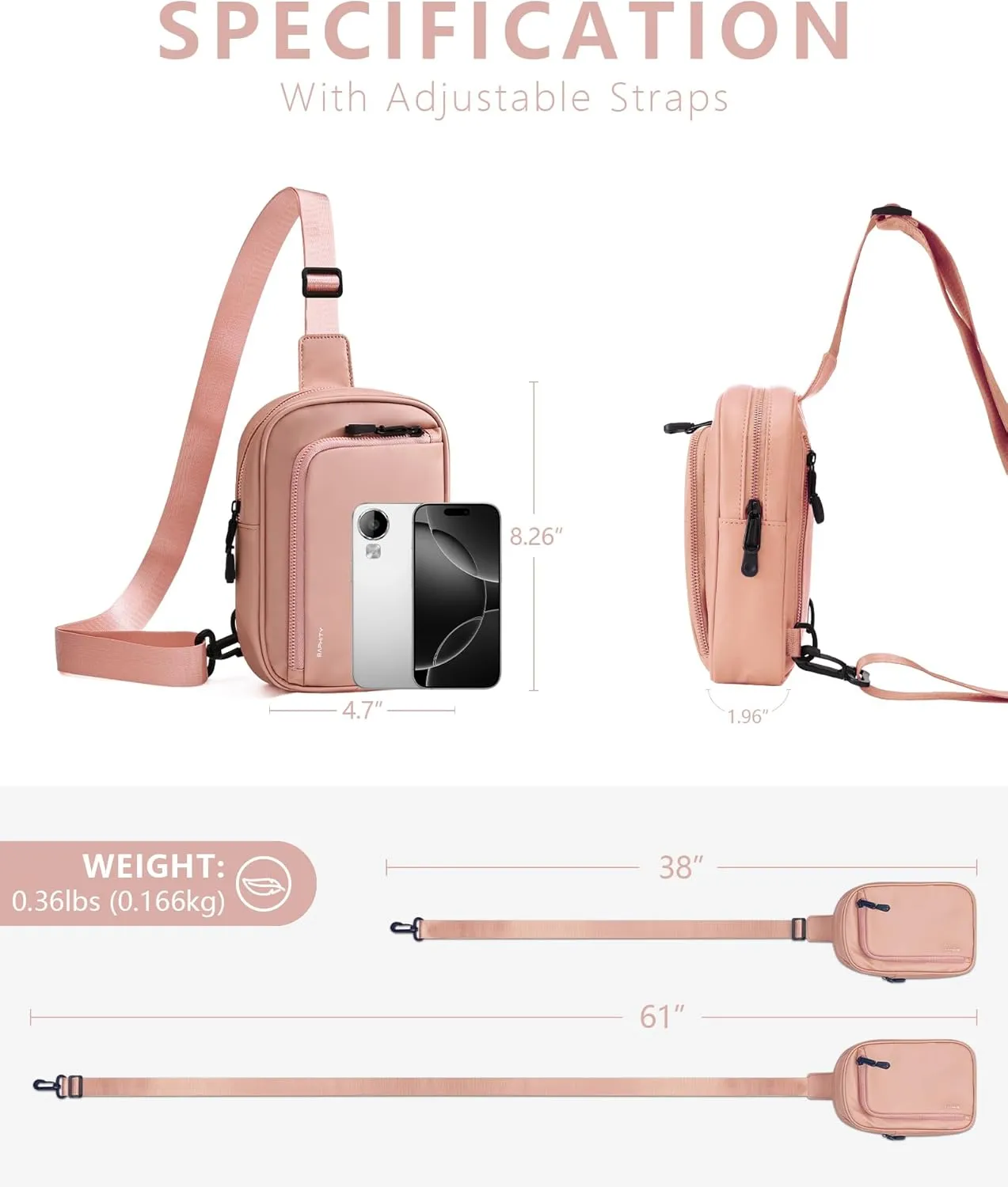 BAPHITY Small Sling Bag for Women and Men, Crossbody Bag Trendy, Fanny Packs Purses Chest Bag Lightweight Small Backpack for Travel - Pink