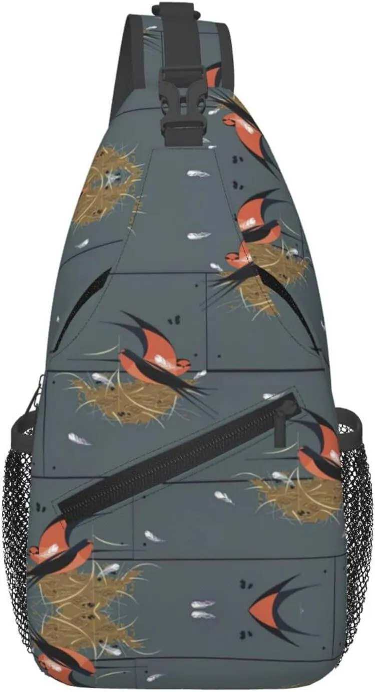 Barn Swallow In Graphite Print Crossbody Backpack Sling Bag Chest Bags Daypack For Sport Running Hiking Women Men Unisex