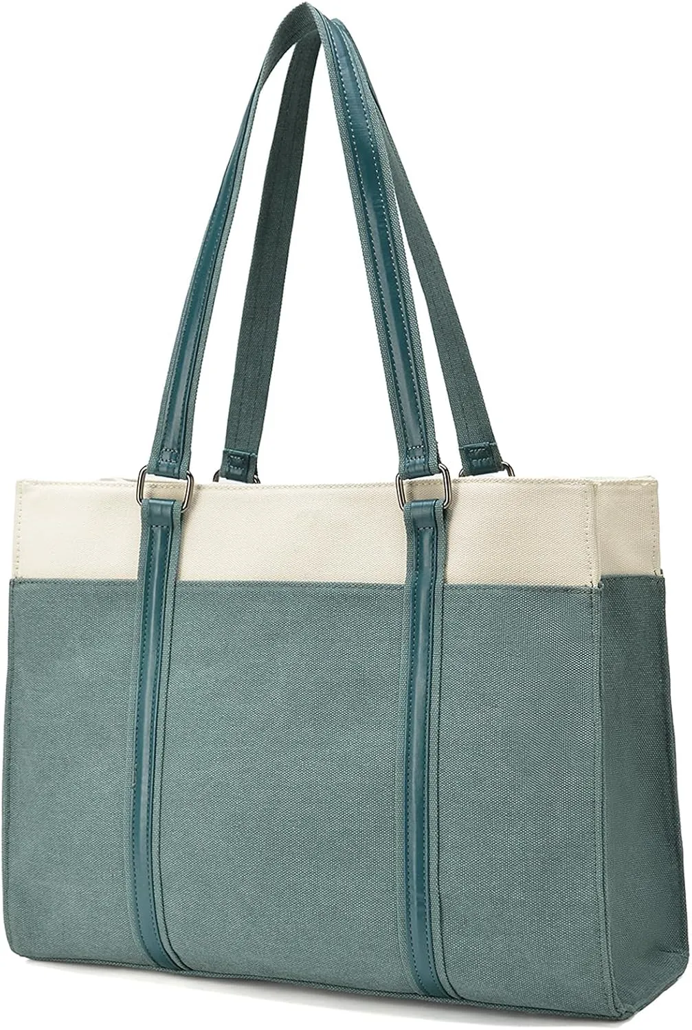 Barsine Women Laptop Tote Bag for Work Lightweight 15.6 Inch Canvas Two-Tone Satchel Handbag Purse
