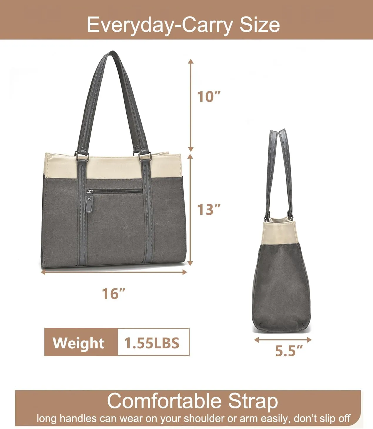 Barsine Women Laptop Tote Bag for Work Lightweight 15.6 Inch Canvas Two-Tone Satchel Handbag Purse