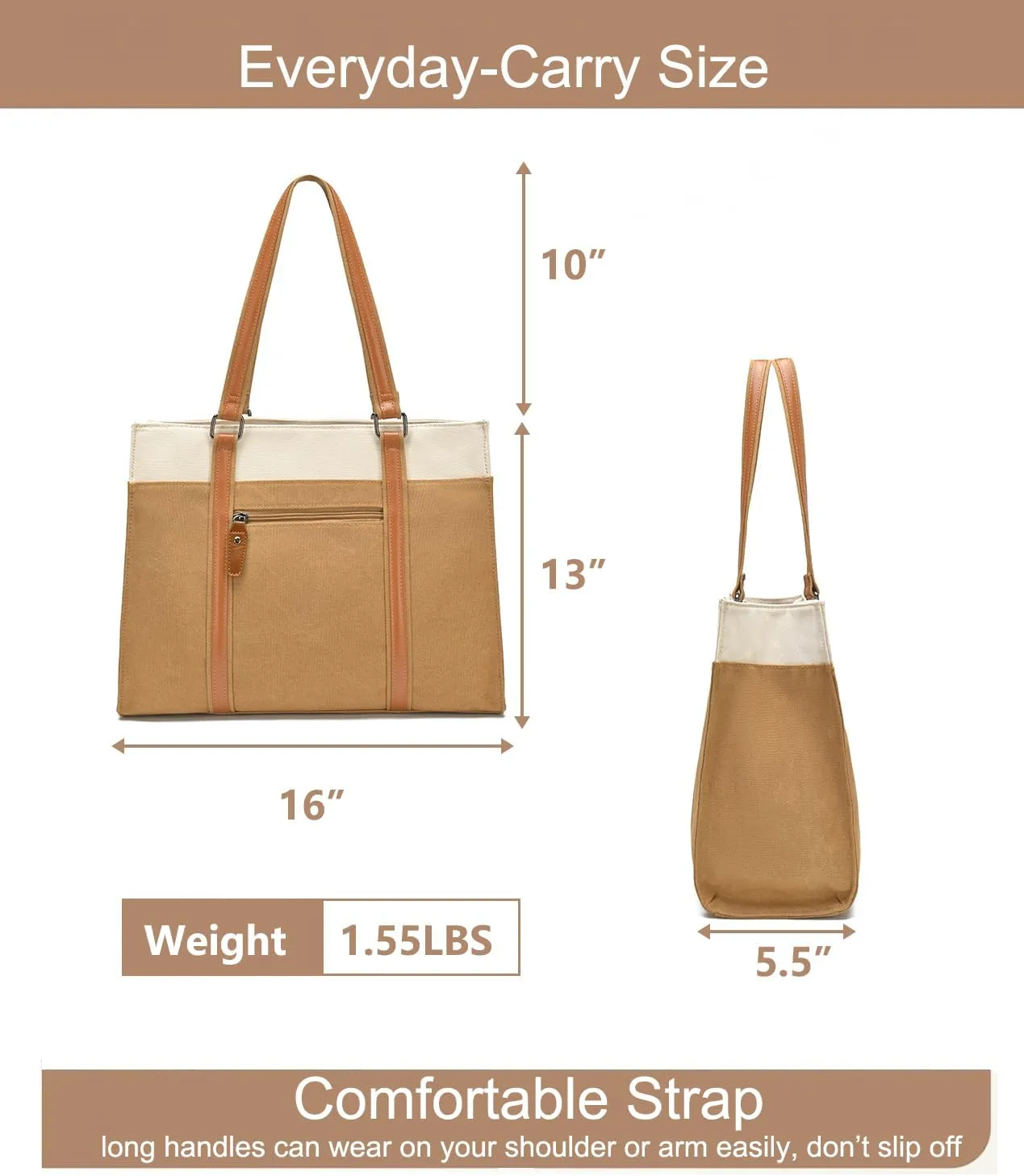 Barsine Women Laptop Tote Bag for Work Lightweight 15.6 Inch Canvas Two-Tone Satchel Handbag Purse
