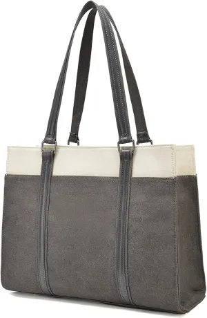 Barsine Women Laptop Tote Bag for Work Lightweight 15.6 Inch Canvas Two-Tone Satchel Handbag Purse