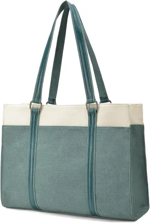Barsine Women Laptop Tote Bag for Work Lightweight 15.6 Inch Canvas Two-Tone Satchel Handbag Purse