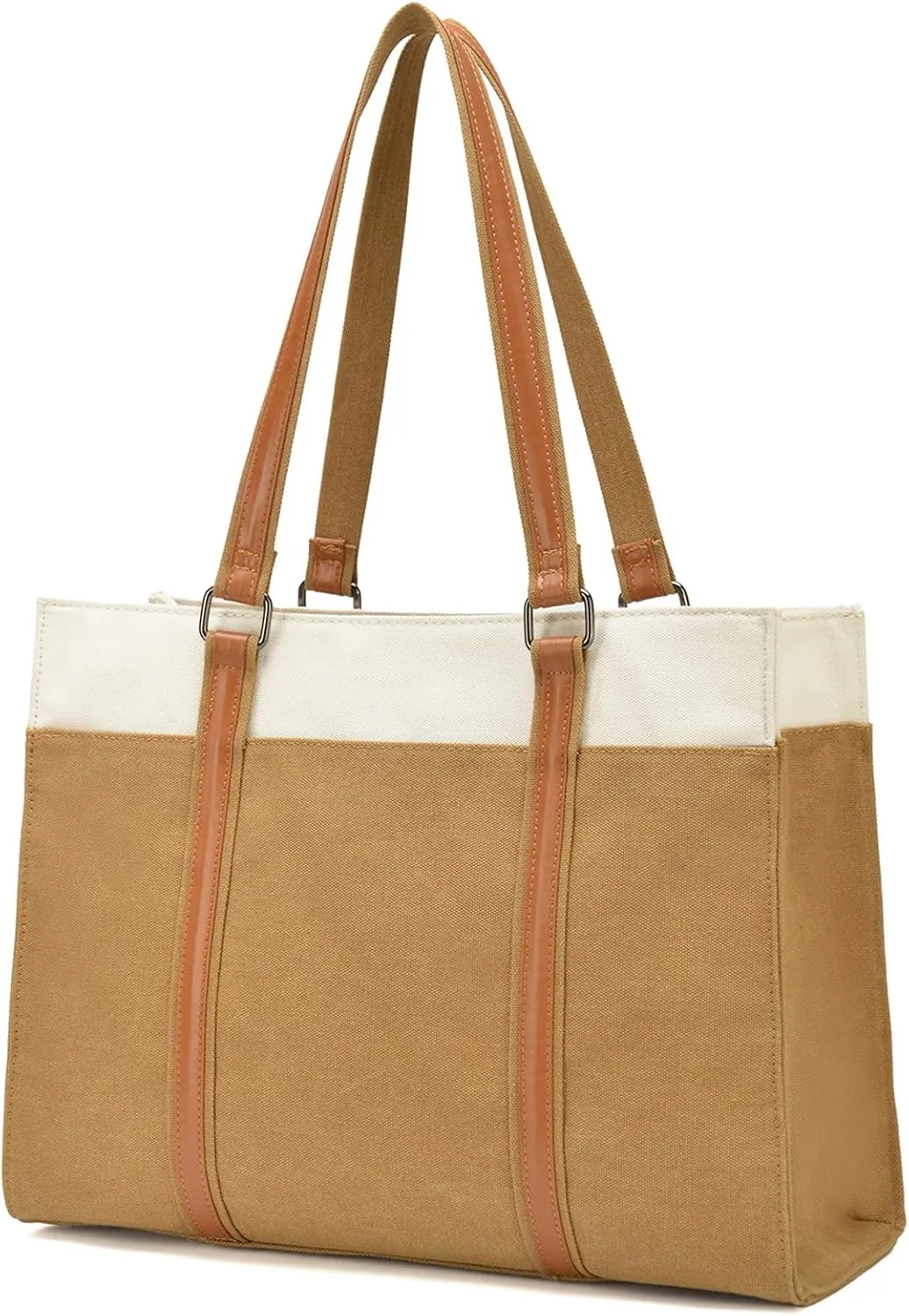 Barsine Women Laptop Tote Bag for Work Lightweight 15.6 Inch Canvas Two-Tone Satchel Handbag Purse