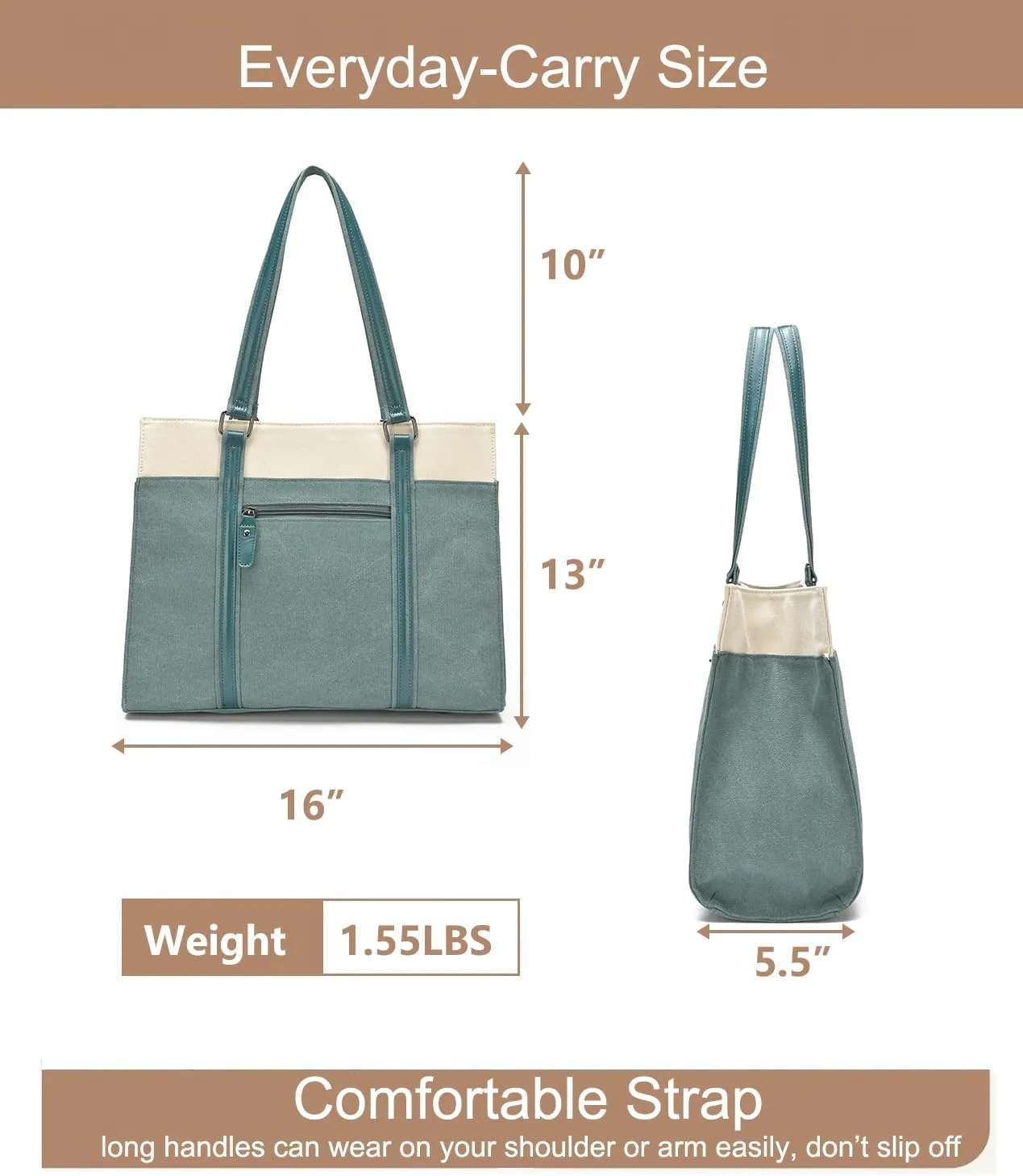 Barsine Women Laptop Tote Bag for Work Lightweight 15.6 Inch Canvas Two-Tone Satchel Handbag Purse