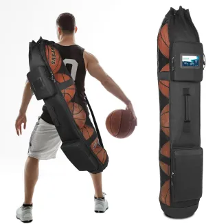Basketball Mesh Equipment Ball Bag, 5 Ball Basketball Bag Heavy Duty Basketball Carrying Net Bag - Basketball Coach Bags for Team Balls, Sling/Adjustable Shoulder/Tube Style