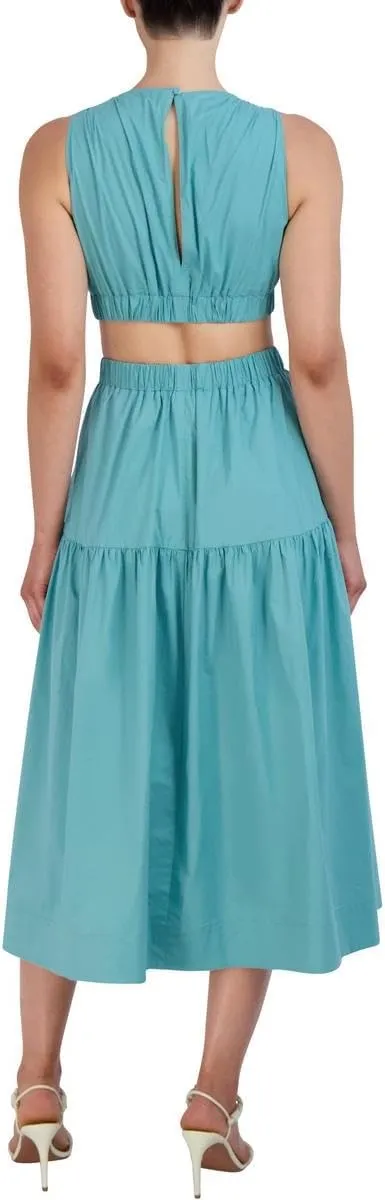 BCBGMAXAZRIA Women's V Neck Sleeveless Elastic Cut Out Waist Maxi Dress