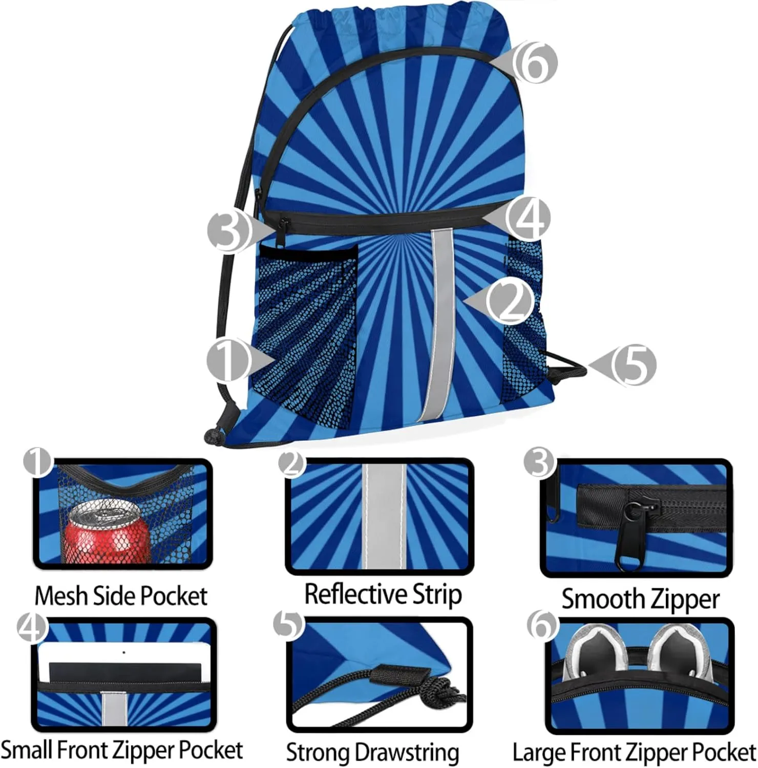 Beach Drawstring Backpack,Waterproof Sports Gym Bag with Shoes Compartment and Bottle Holder,Travel Tote Bags for Swimming,Yoga Gifts