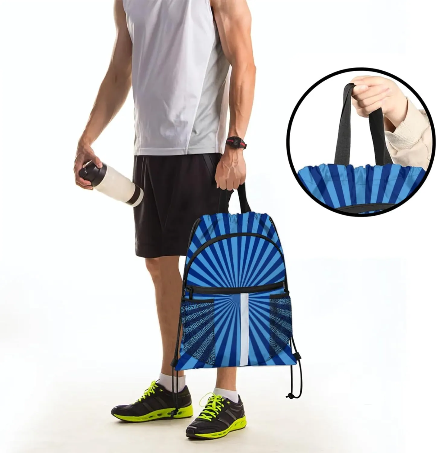 Beach Drawstring Backpack,Waterproof Sports Gym Bag with Shoes Compartment and Bottle Holder,Travel Tote Bags for Swimming,Yoga Gifts