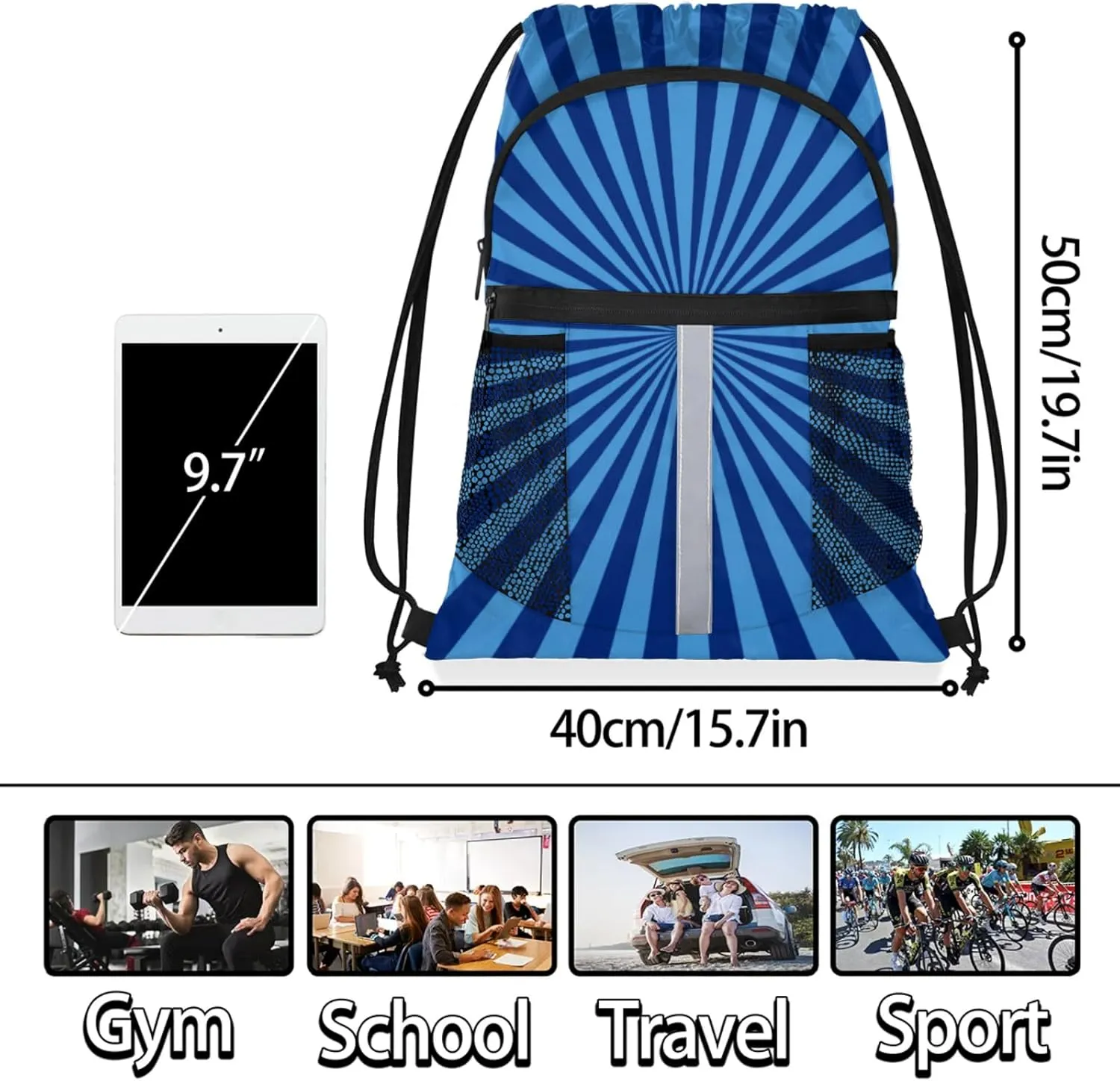 Beach Drawstring Backpack,Waterproof Sports Gym Bag with Shoes Compartment and Bottle Holder,Travel Tote Bags for Swimming,Yoga Gifts
