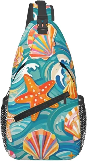 Beach Shell Crossbody Bags Cross Chest Bag Adjustable Sling Backpack for Women Men