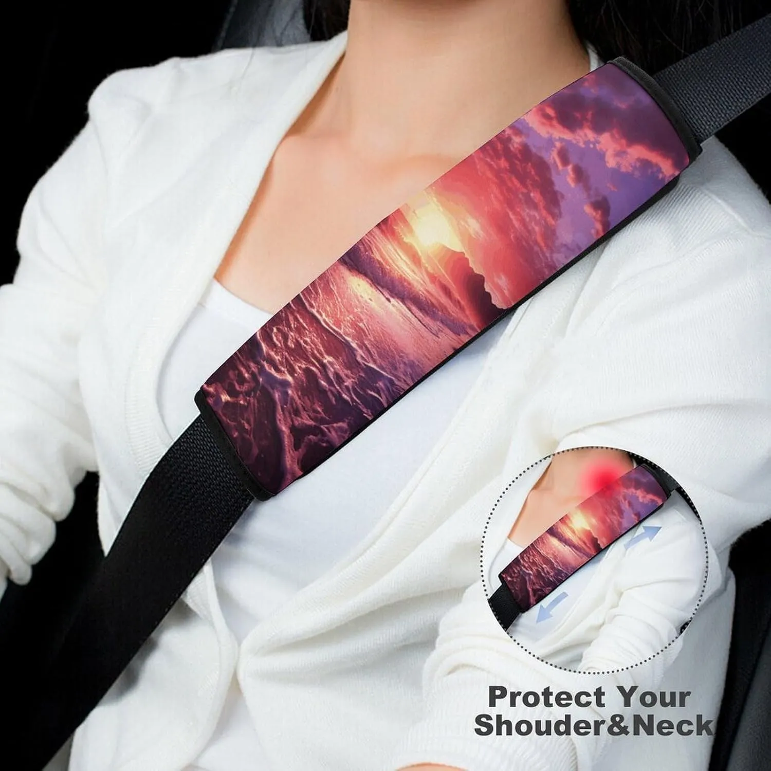 Beach Sunset Auto Seat Belt Cover 2PCS Universal Car Seat Belt Shoulder Protector Pad, Protect Your Shoulders and Neck for Car Seat Belt, Shoulder Bag, Backpack