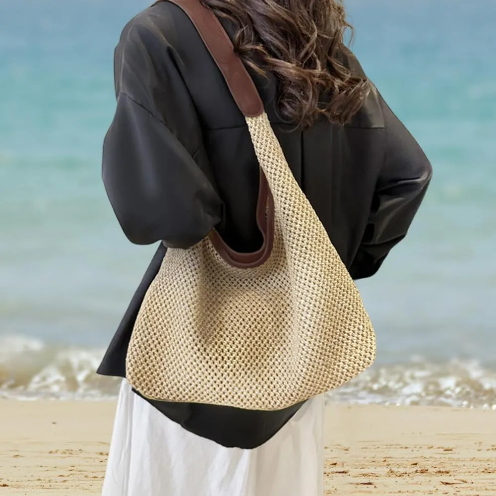 Beach Tote Bags for Women, Summer Slouchy Hobo Shoulder Crossbody Bag Womens Boho Purses and Handbags