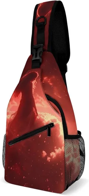 Beautiful Angel Woman with Red Wings Sling Bag Casual Chest Bag Daypack Crossbody Fanny Pack Cross Body Bag for Outdoors Hiking Traveling