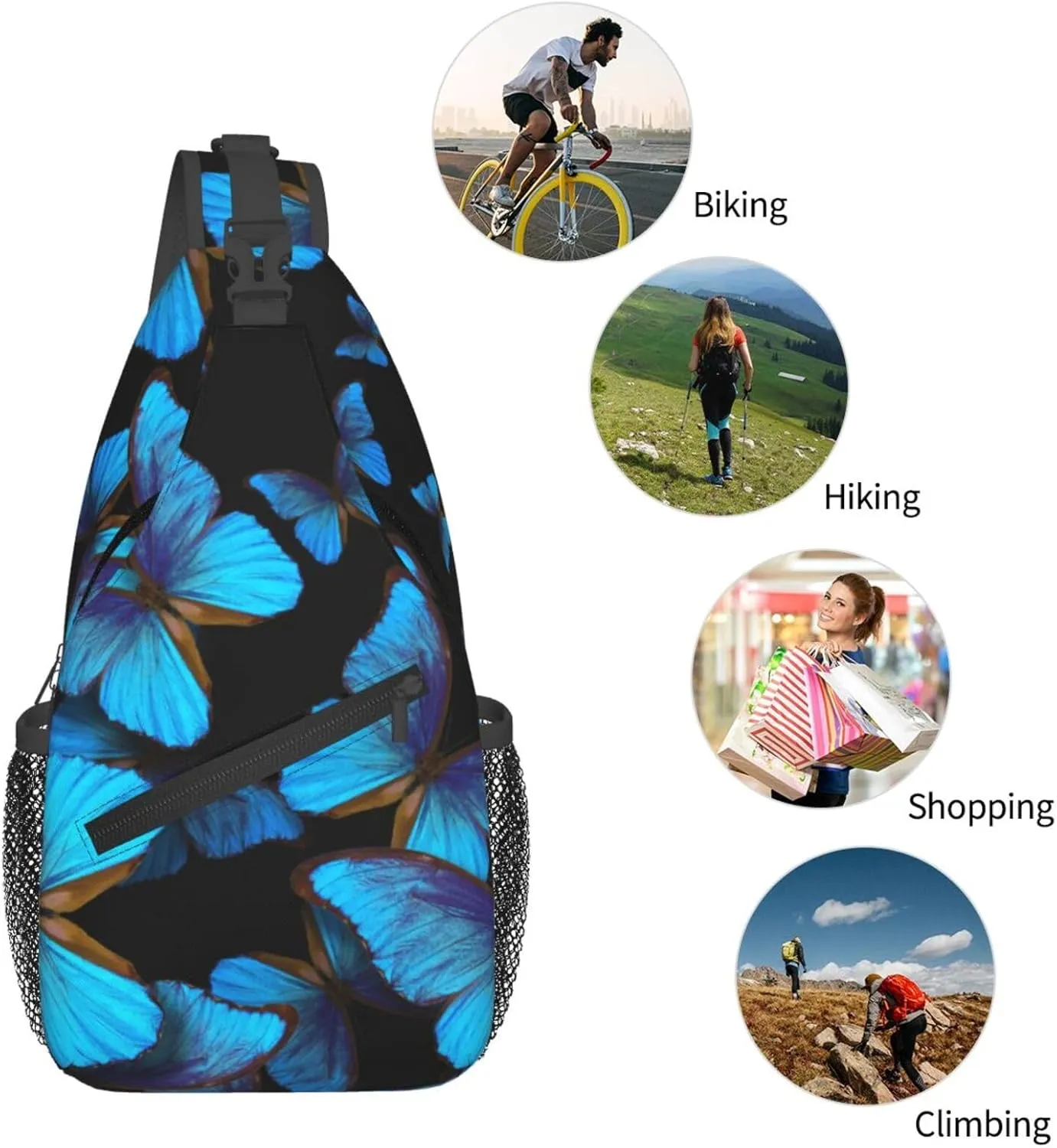 Beautiful Different Morpho Butterfly Wings Chest Sling Bag Crossbody Shoulder Backpack Bag Gym Cycling Daypack Travel Hiking Cross Bag