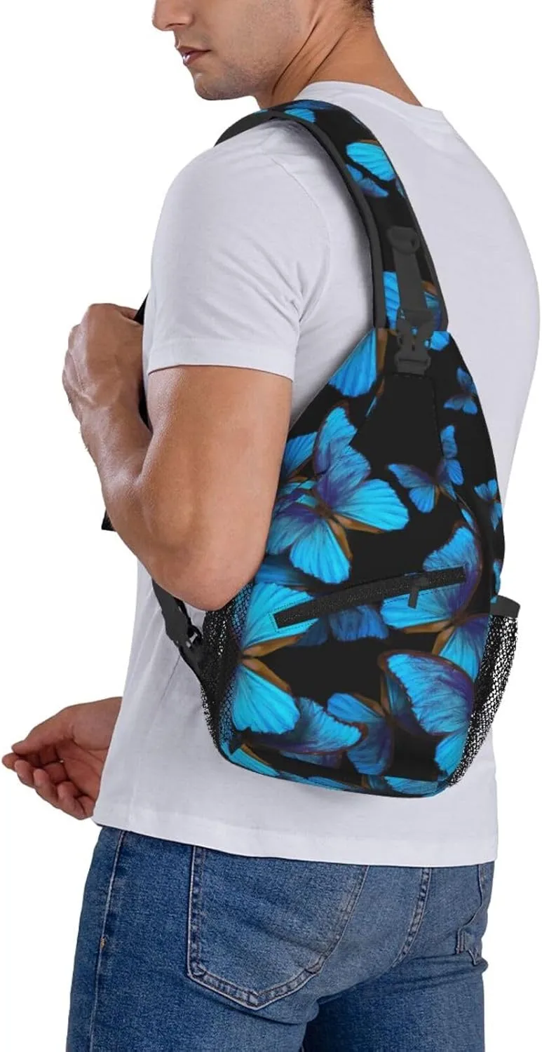 Beautiful Different Morpho Butterfly Wings Chest Sling Bag Crossbody Shoulder Backpack Bag Gym Cycling Daypack Travel Hiking Cross Bag